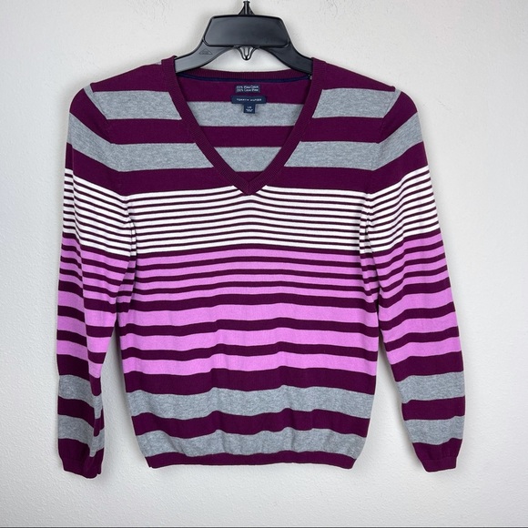 Tommy Hilfiger Long Sleeve V-Neck Stripe Sweater - Picture 3 of 10